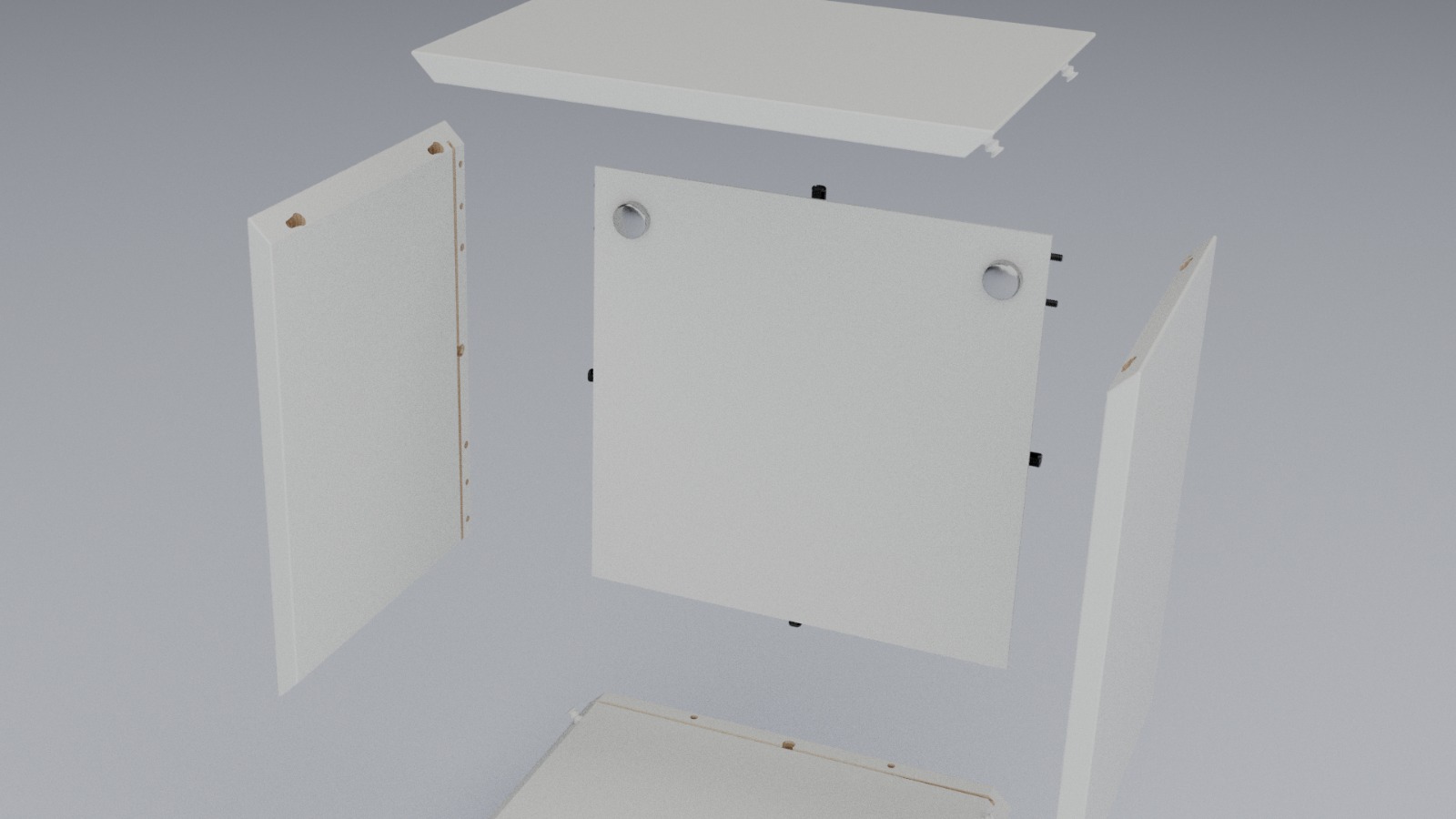 render de un mueble desmontado en 3d de otro ángulo