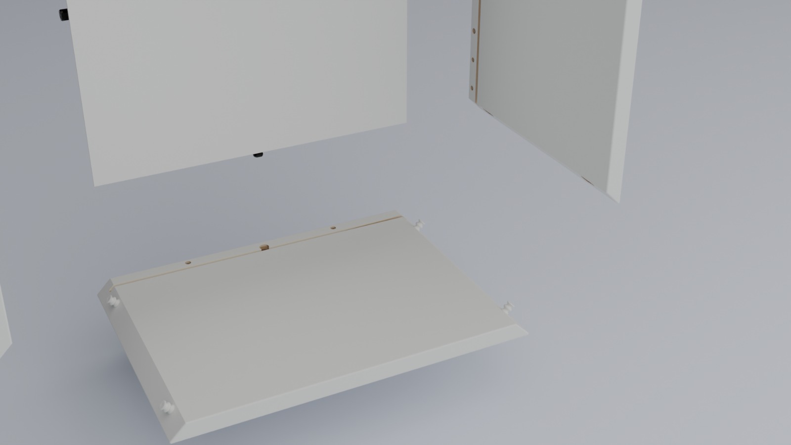 render de un mueble desmontado en 3d de otro ángulo y ampliado